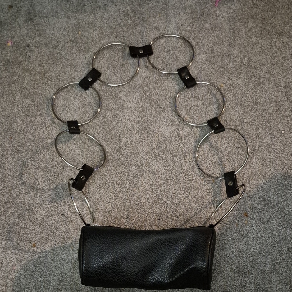 Black Leather Chain Strap Clutch